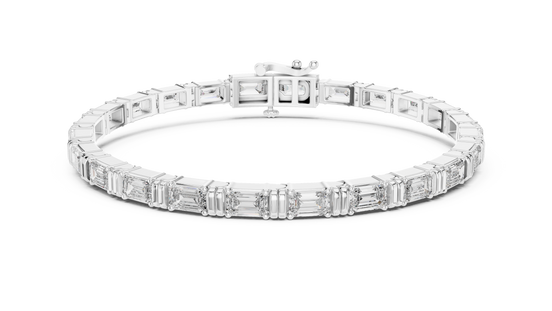Diamond bracelet with baguette-cut stones on a white background