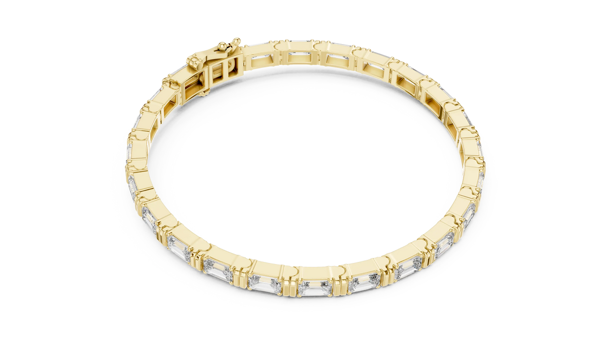 Gold bracelet with clear stones on a white background