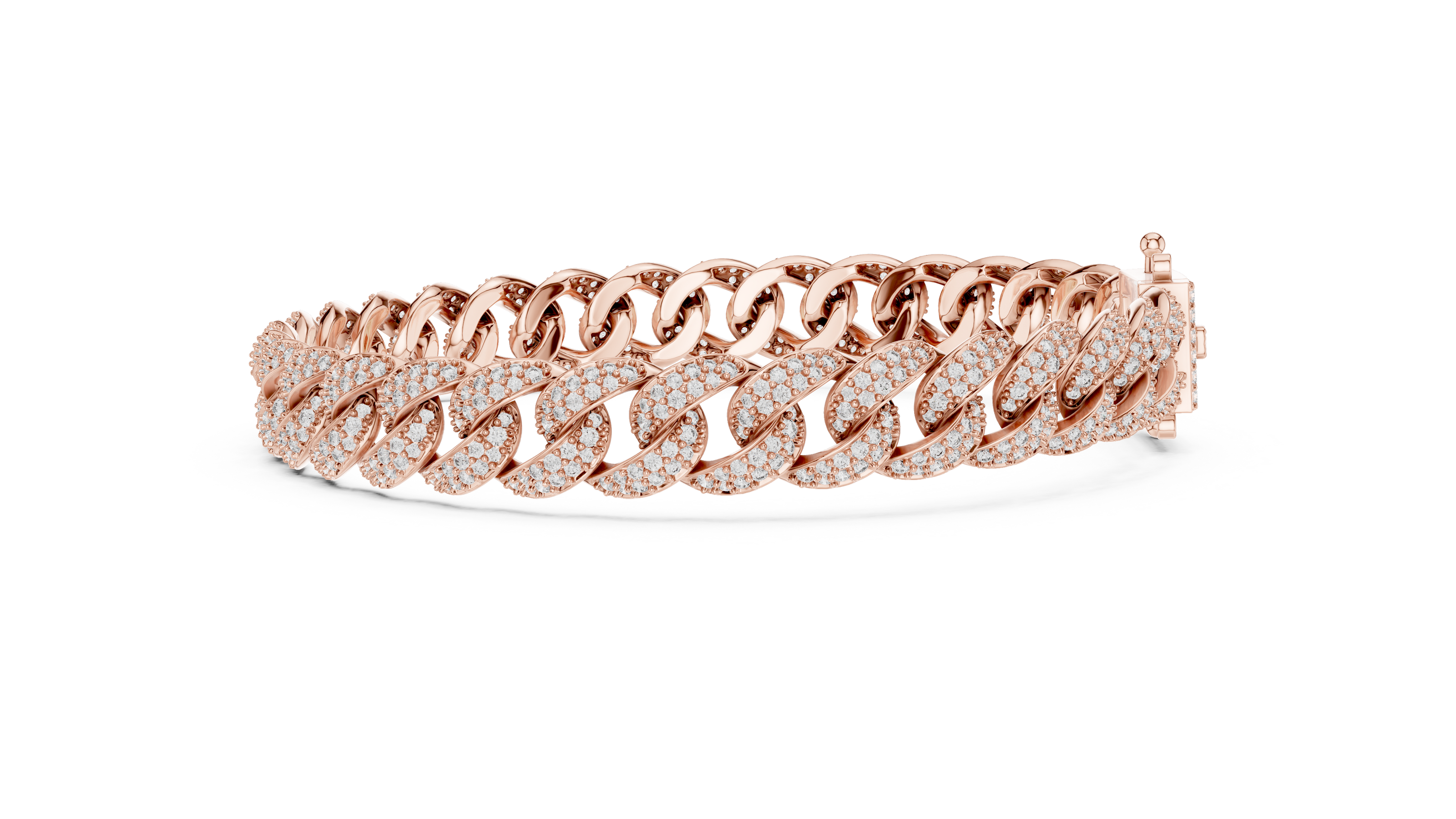 Iced Cuban link lab grown diamond bracelet in yellow gold white gold and rose gold with pave set round diamonds