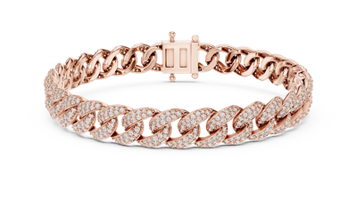 Rose gold bracelet with diamond accents on a white background
