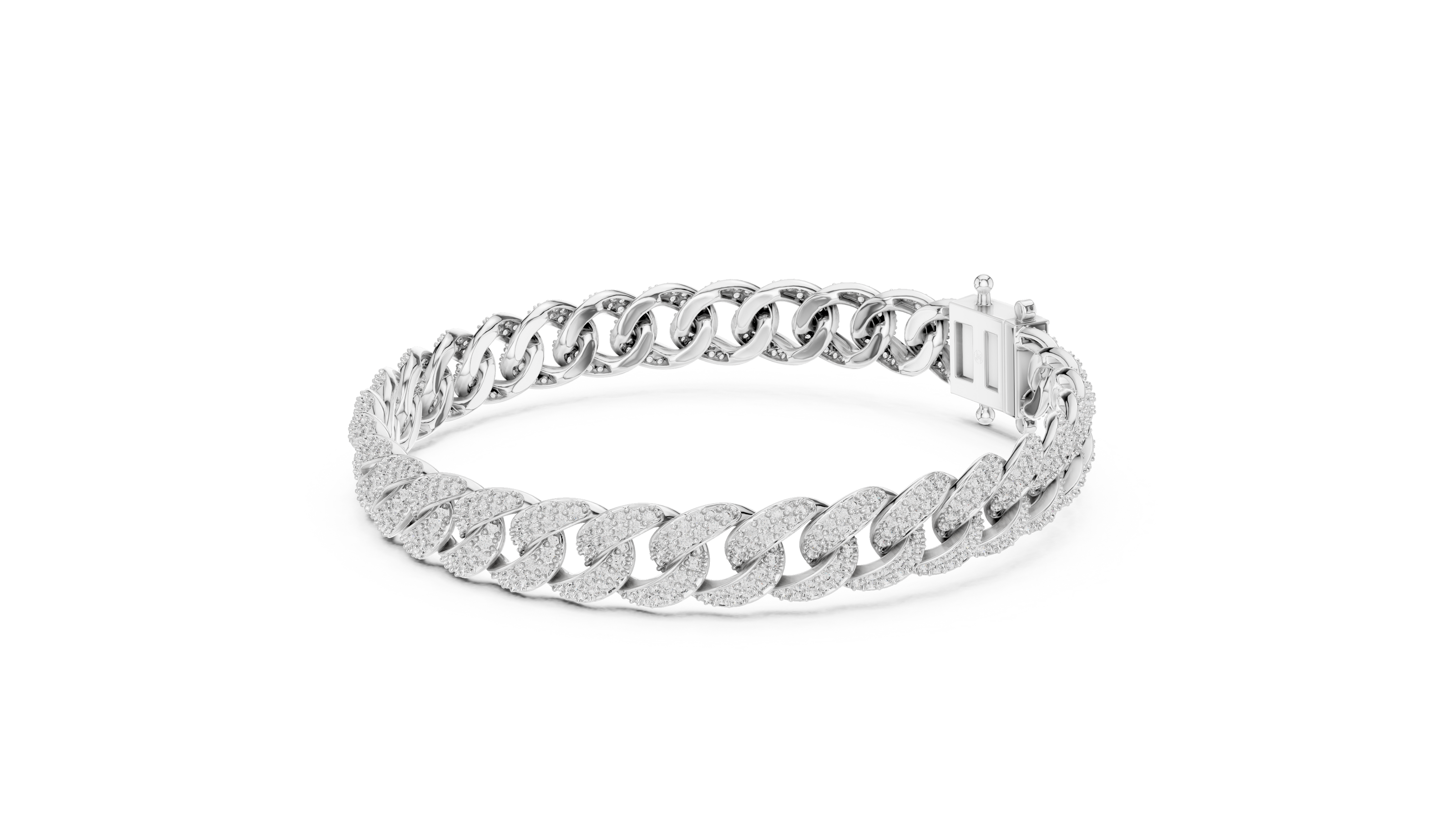 Iced Cuban link lab grown diamond bracelet in yellow gold white gold and rose gold with pave set round diamonds
