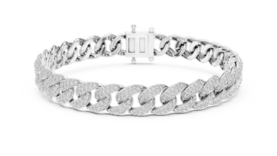 Iced Cuban link lab grown diamond bracelet in yellow gold white gold and rose gold with pave set round diamonds