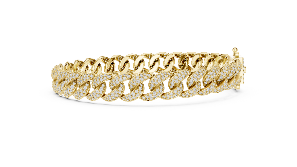 Gold chain bracelet with diamonds on a white background