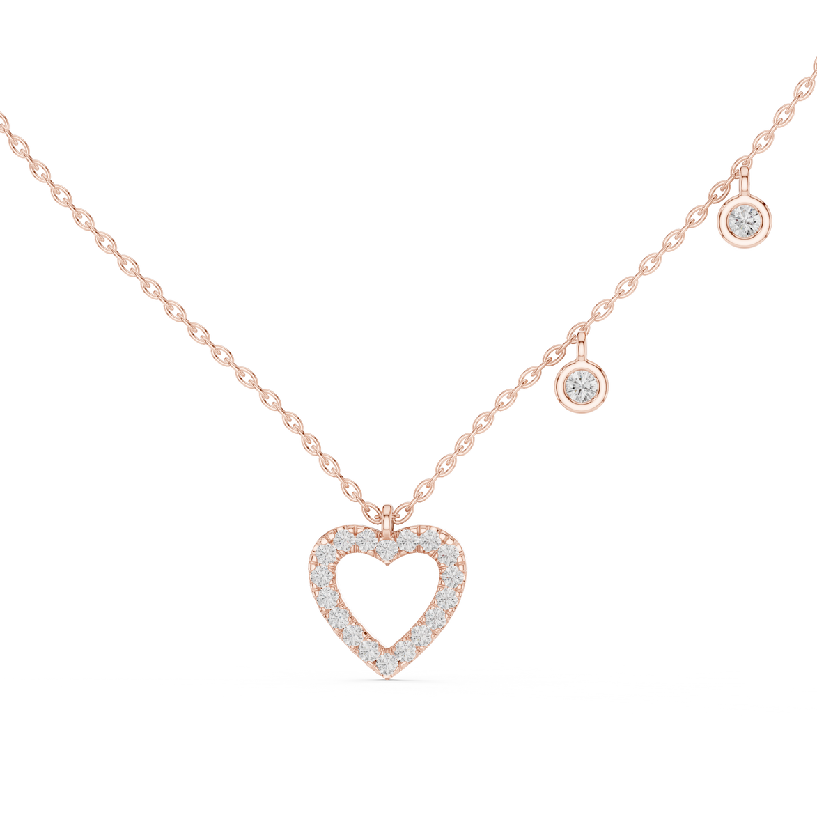 Gold necklace with a heart-shaped pendant on a white background