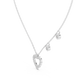 Silver necklace with a heart-shaped pendant on a white background