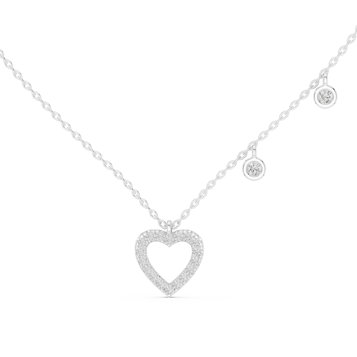 Gold necklace with a heart-shaped pendant on a white background