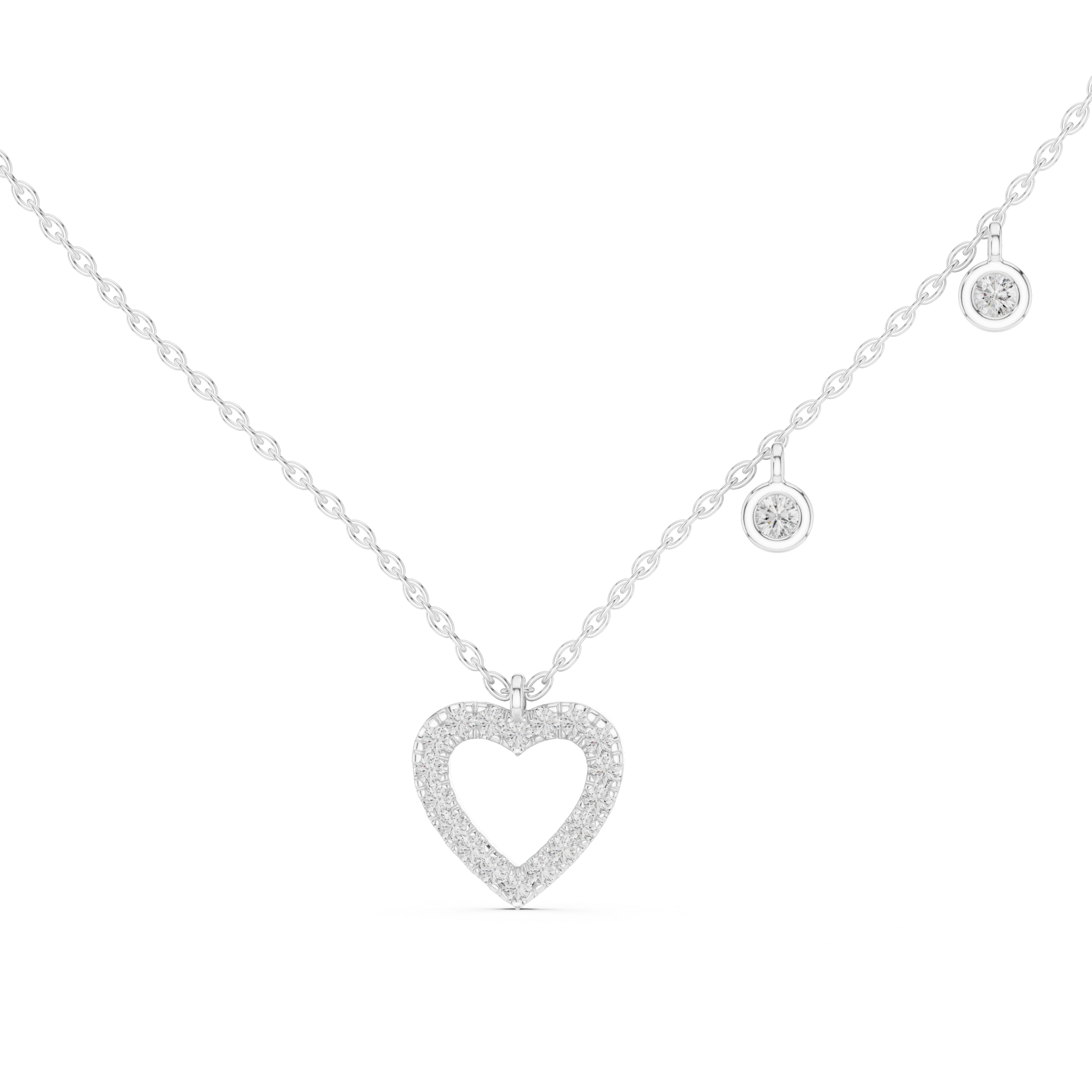 Gold necklace with a heart-shaped pendant on a white background