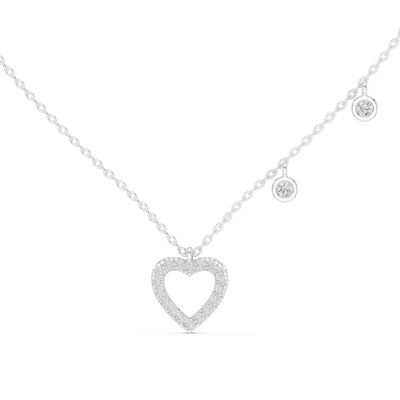 Gold necklace with a heart-shaped pendant on a white background