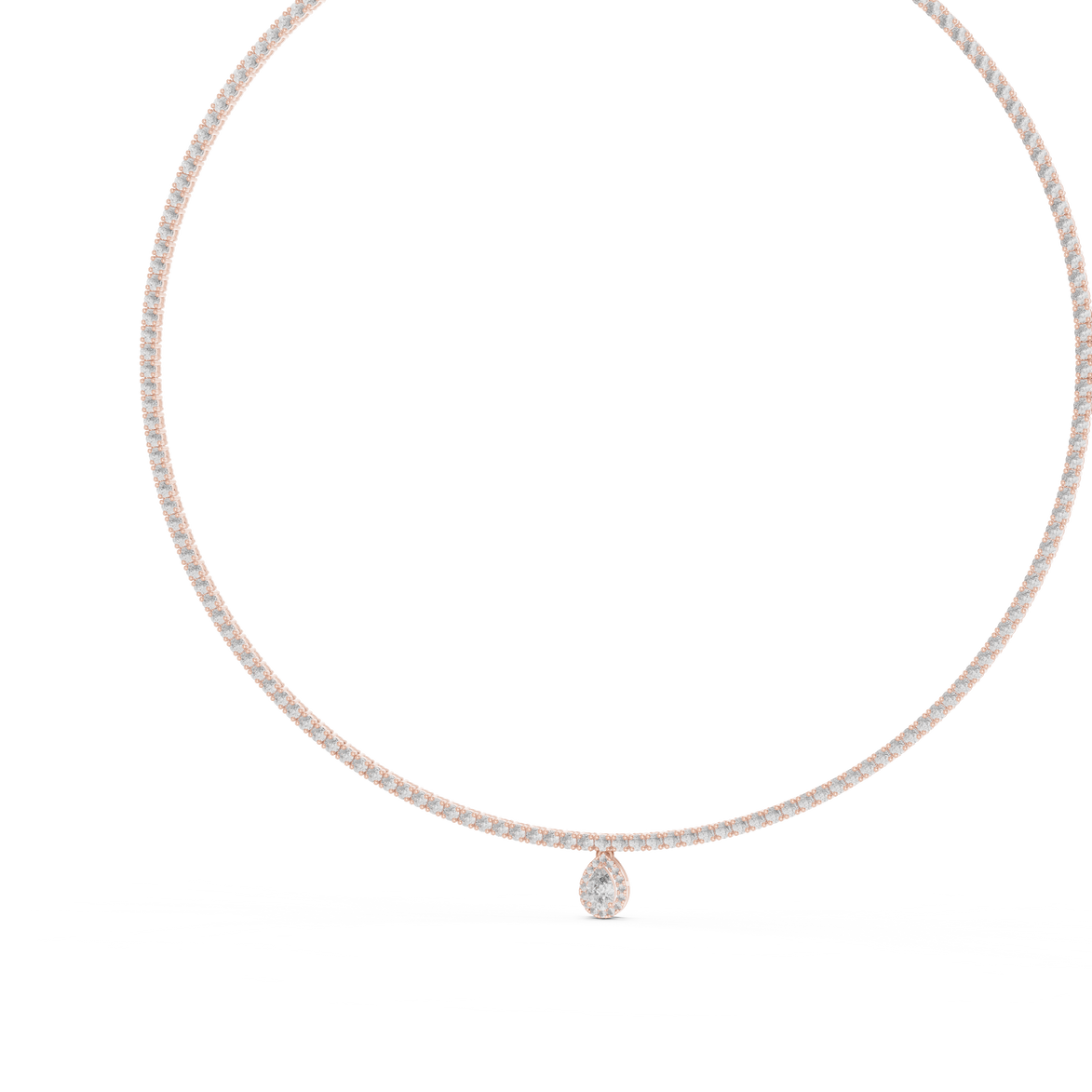 Gold necklace with a small pendant on a white background