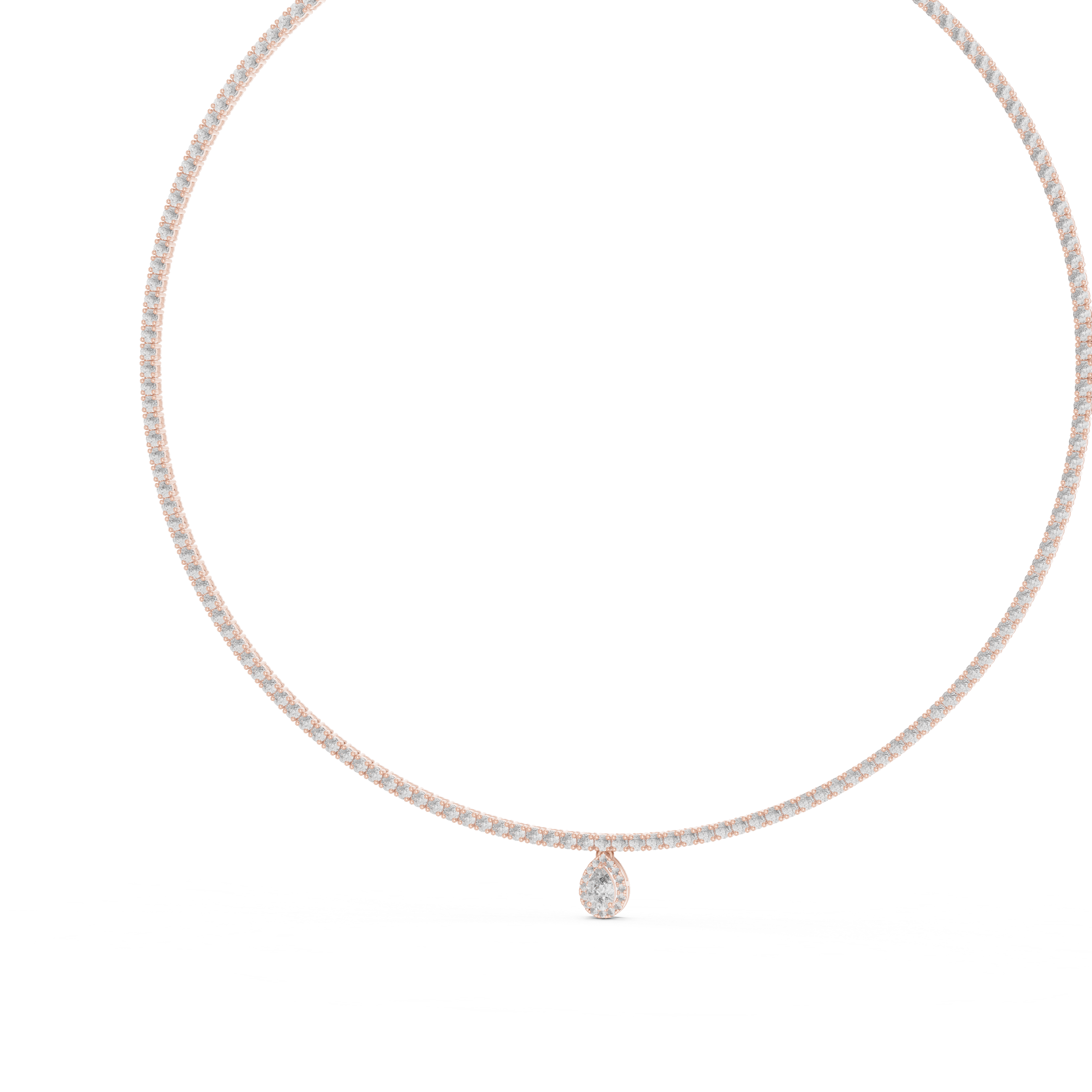 Gold necklace with a small pendant on a white background