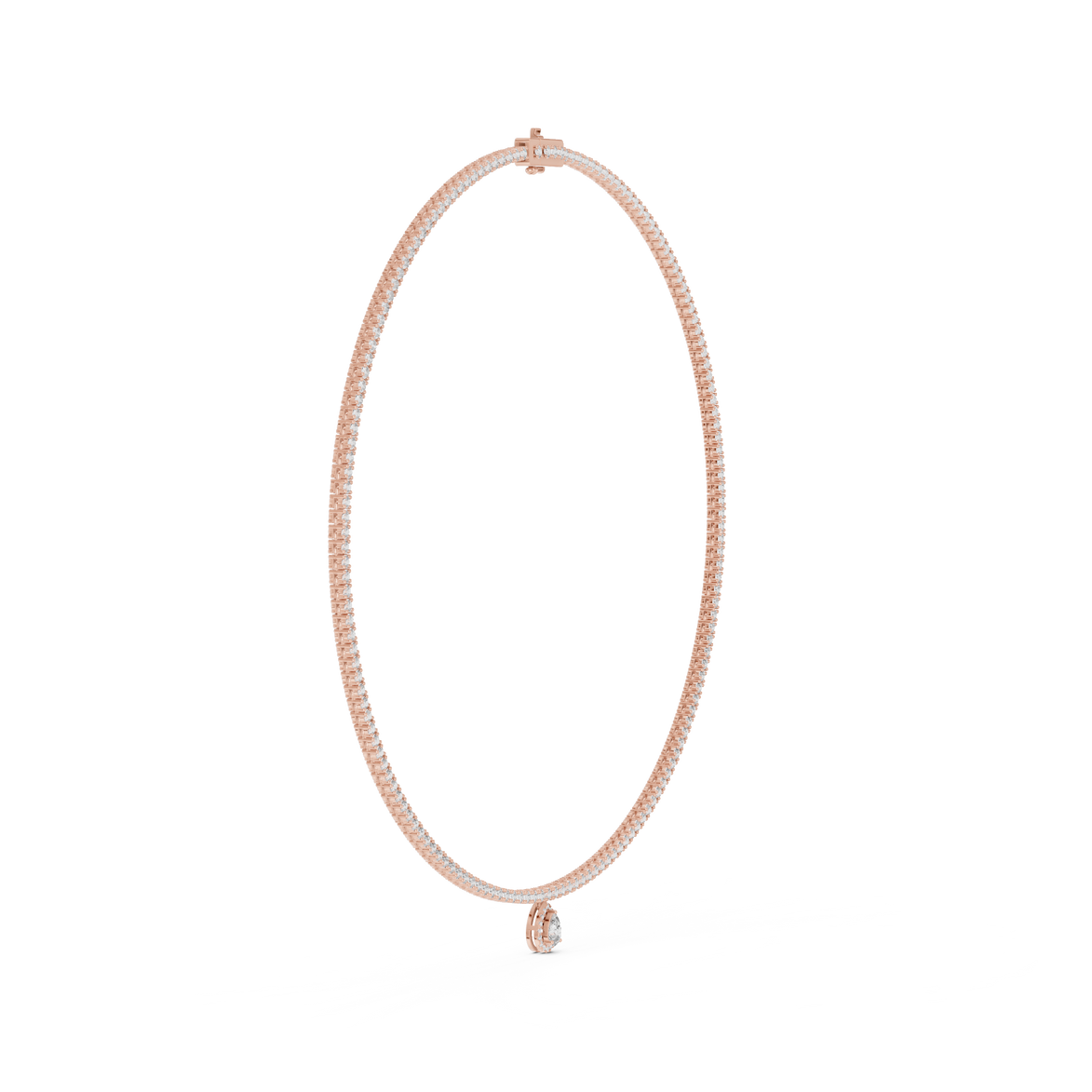 Rose gold necklace on a white background