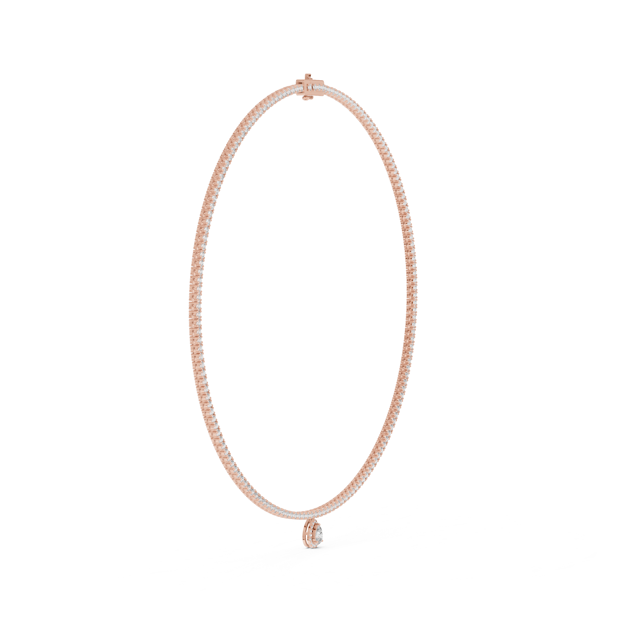 Rose gold necklace on a white background
