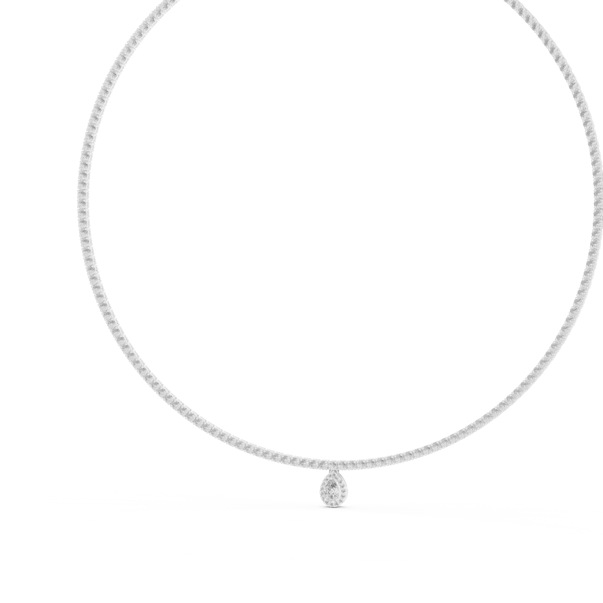 Delicate silver necklace with a small pendant on a white background