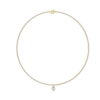 Pearl necklace with a small diamond pendant on a white background