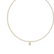 Gold necklace with a small pendant on a white background