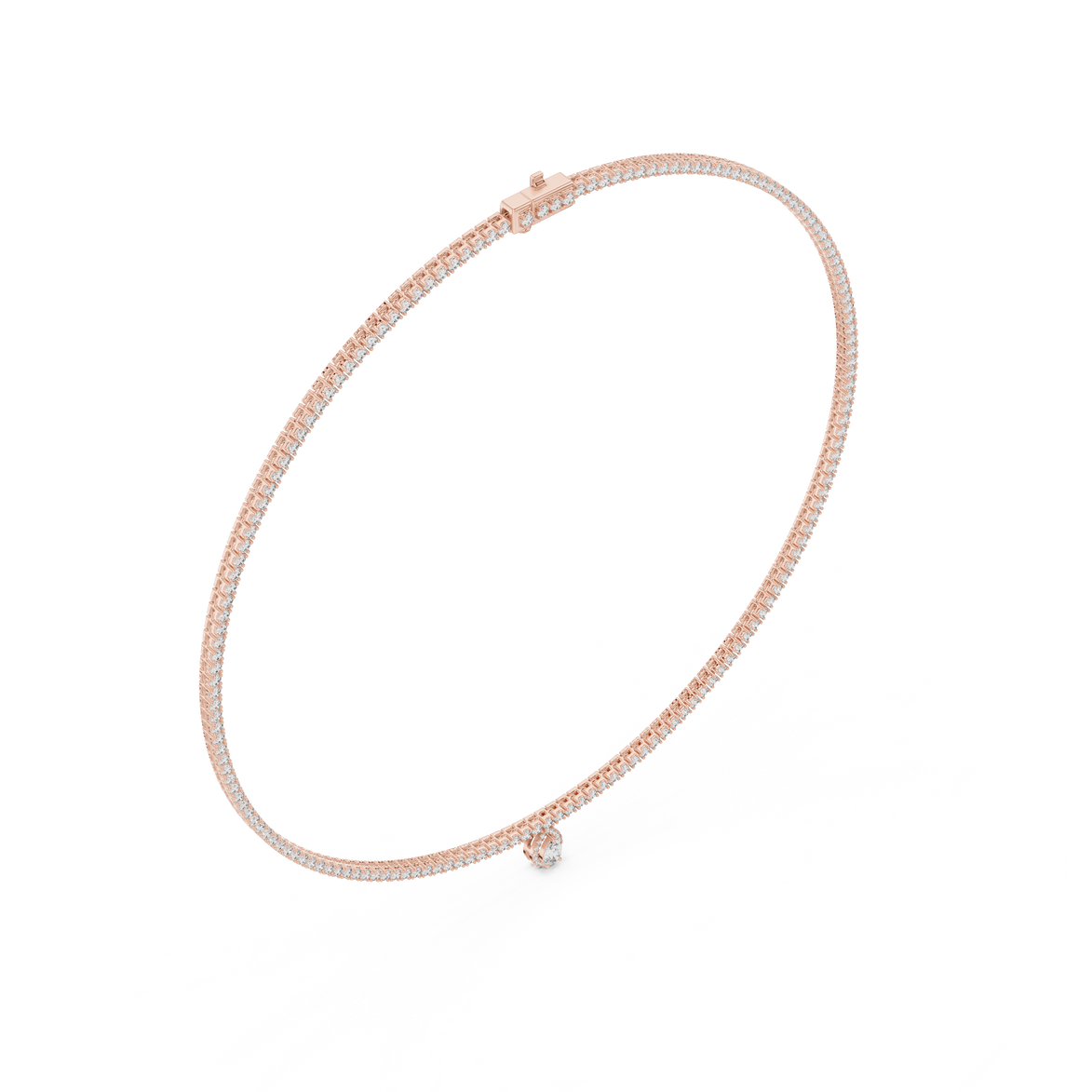 Gold necklace with a small round pendant on a white background