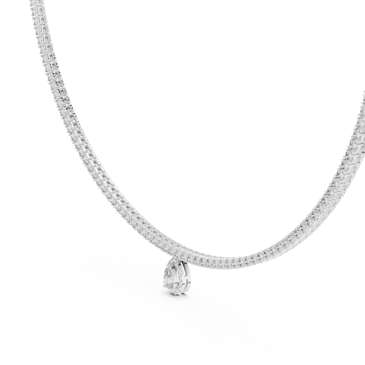 Silver necklace with a pendant on a white background