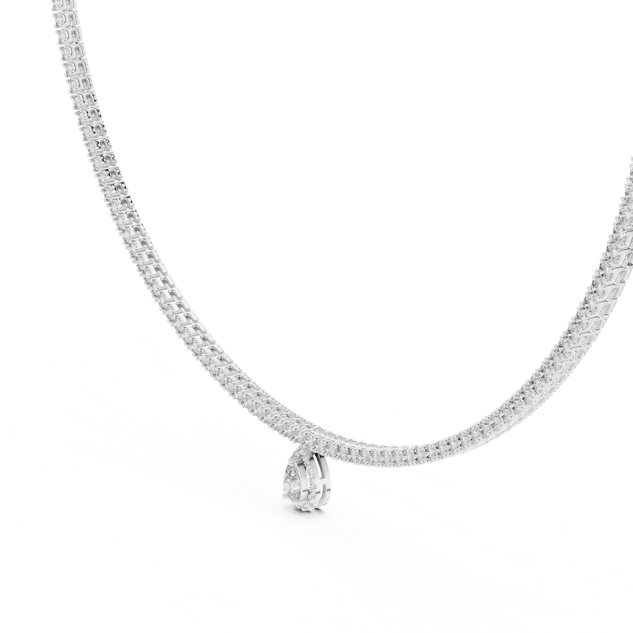 Silver necklace with a pendant on a white background