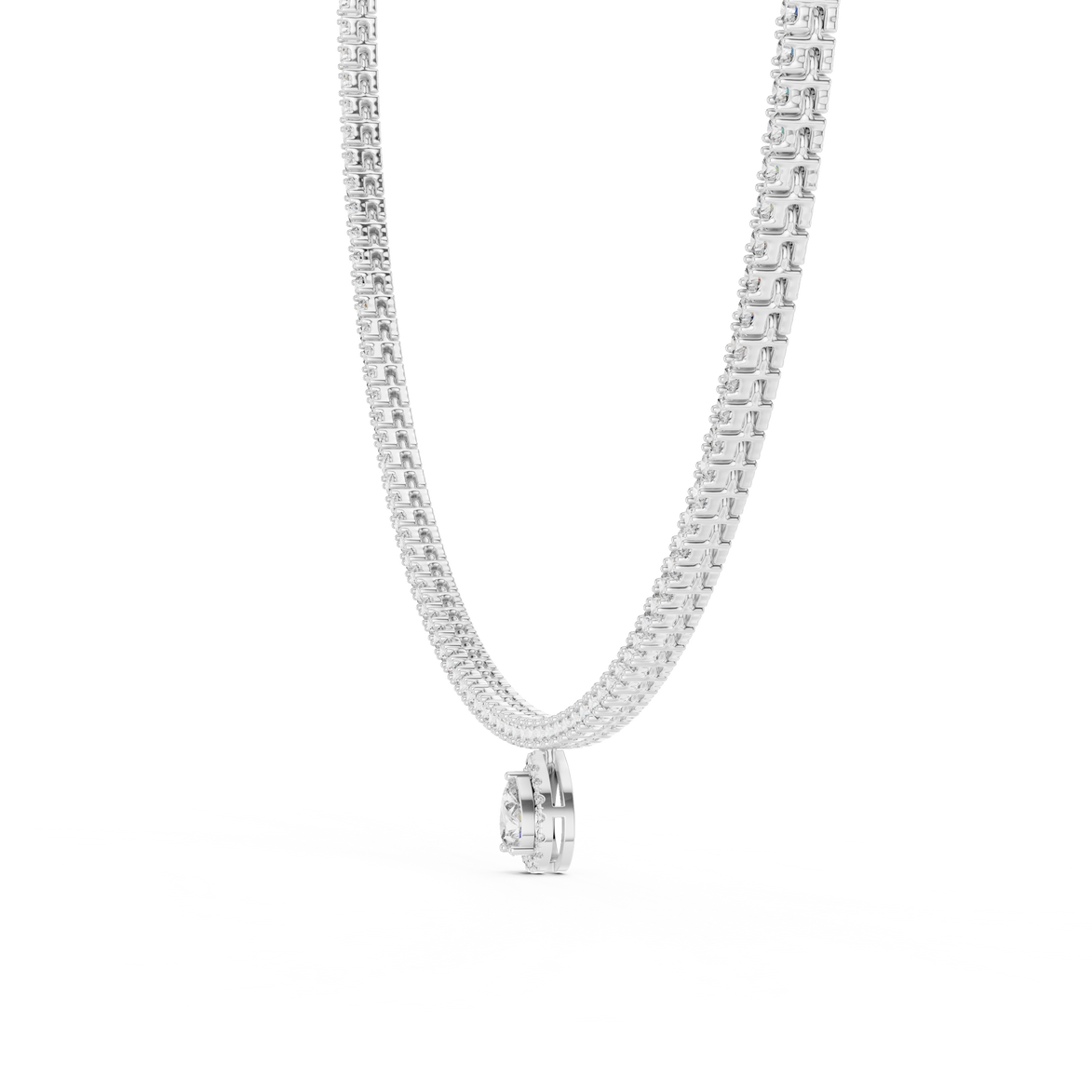Silver necklace with a clasp on a white background