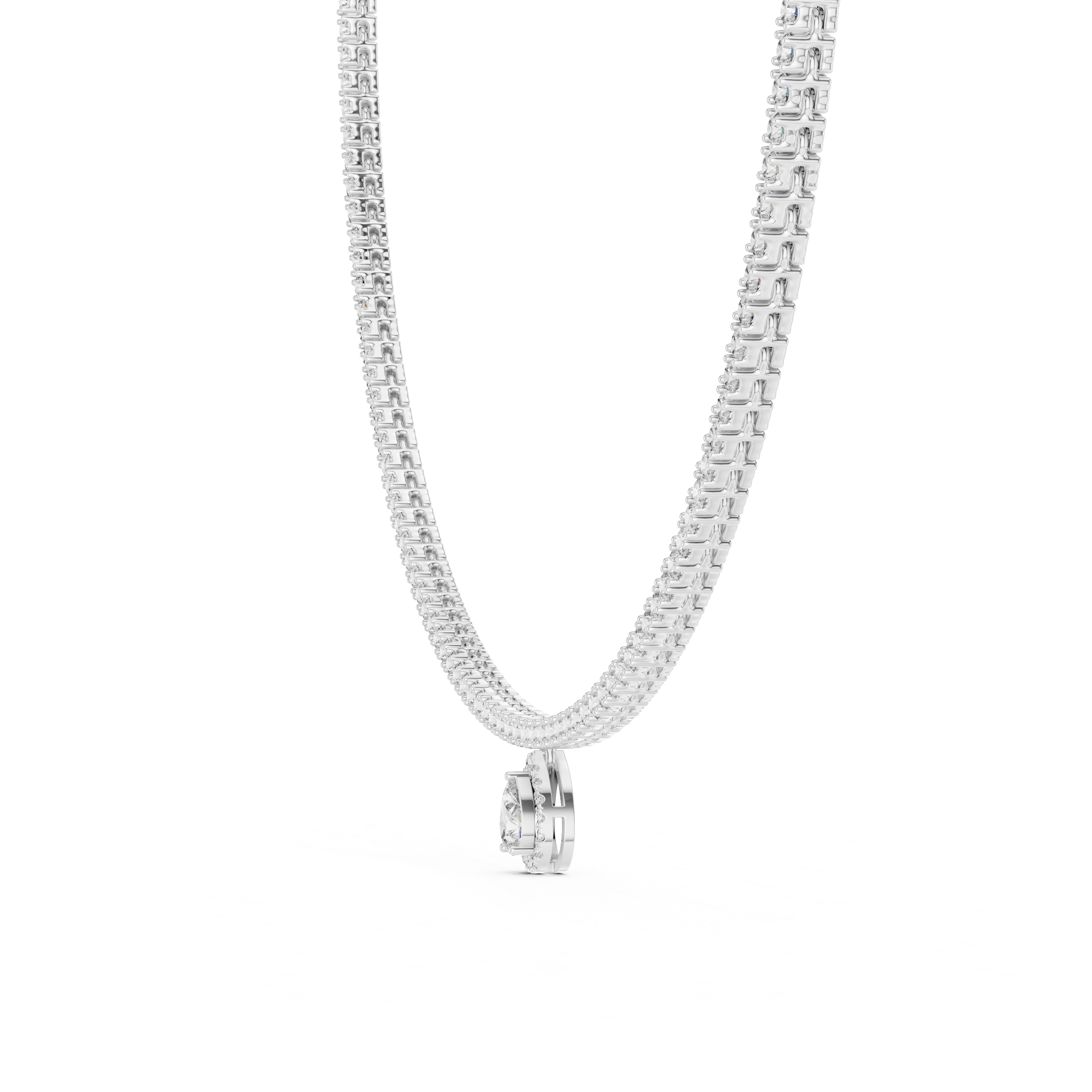 Silver necklace with a clasp on a white background