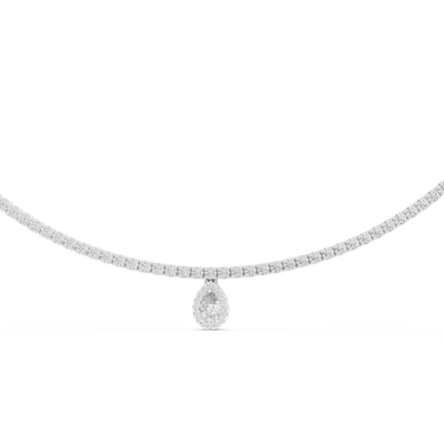 Diamond necklace with a teardrop pendant on a white background