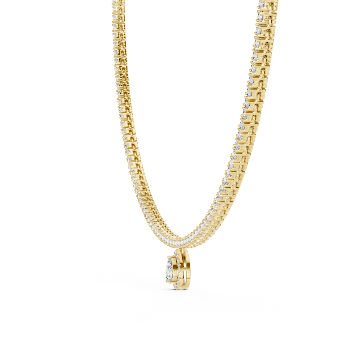 Gold chain necklace with a clasp on a white background