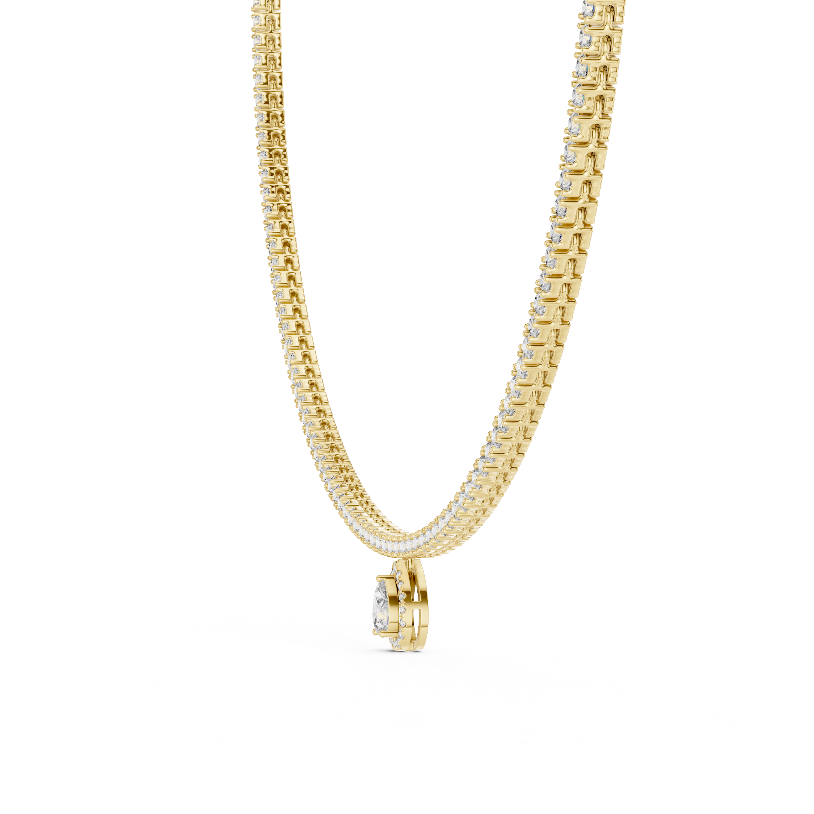 Gold chain necklace with a clasp on a white background