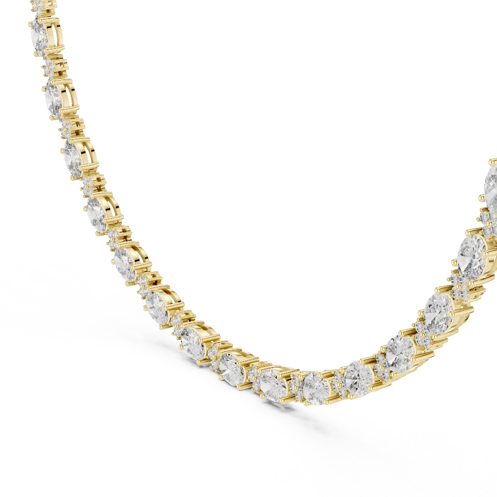 Gold necklace with diamond stones on a white background