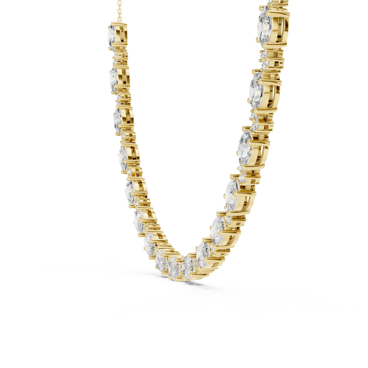 Gold and diamond necklace on a white background