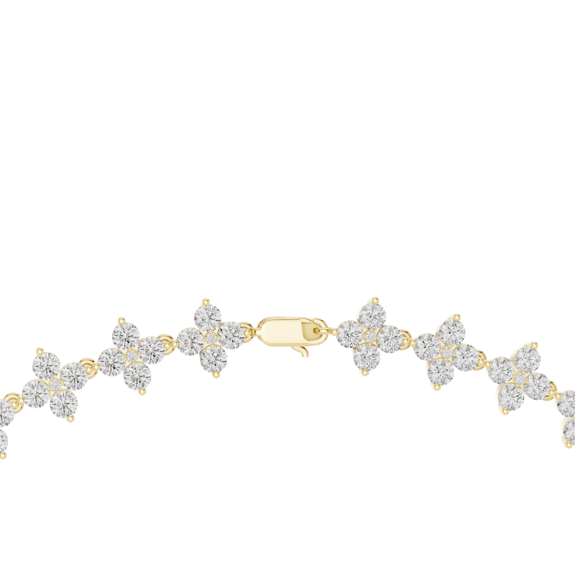 Butterfly-shaped bracelet with gold and clear stones on a white background