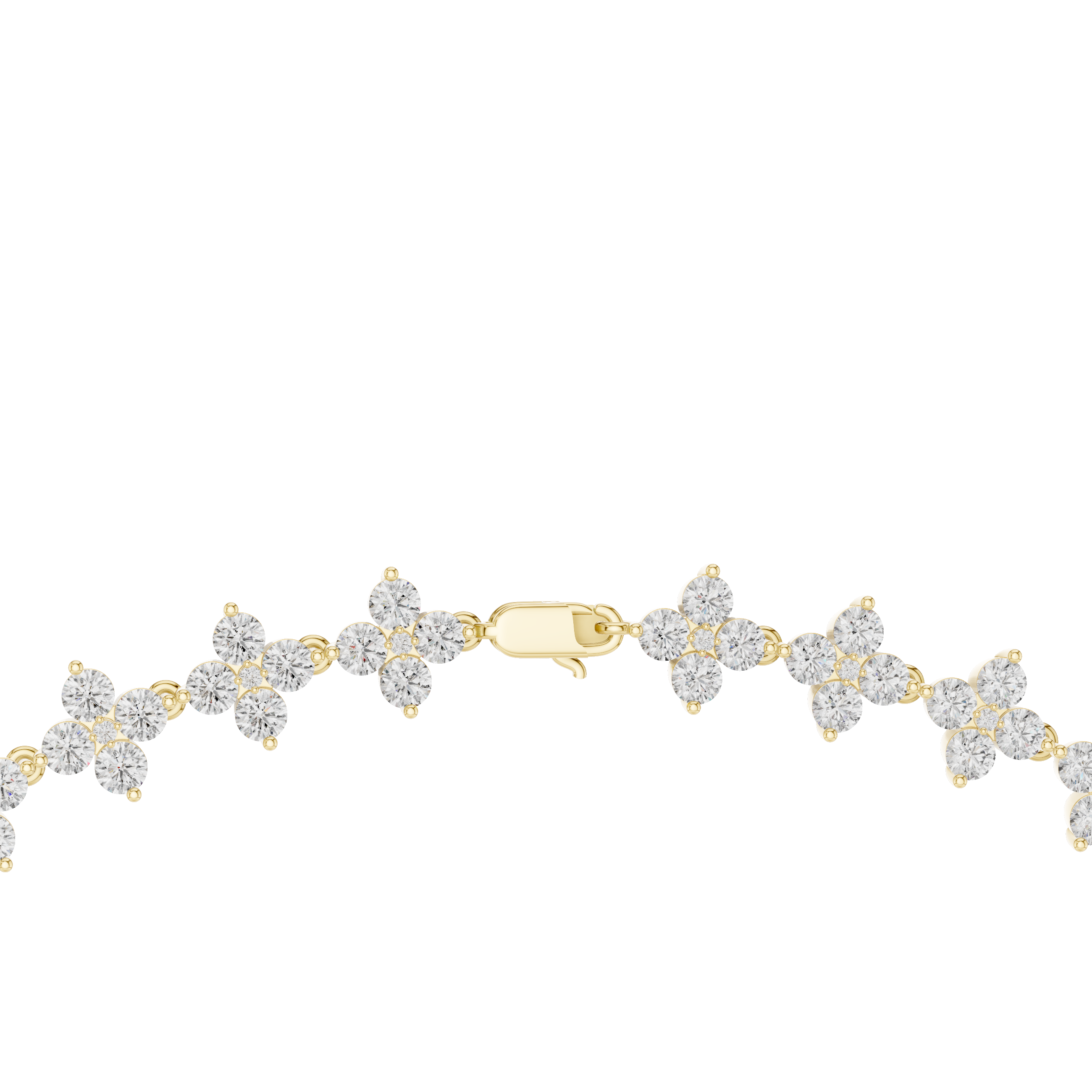 Butterfly-shaped bracelet with gold and clear stones on a white background