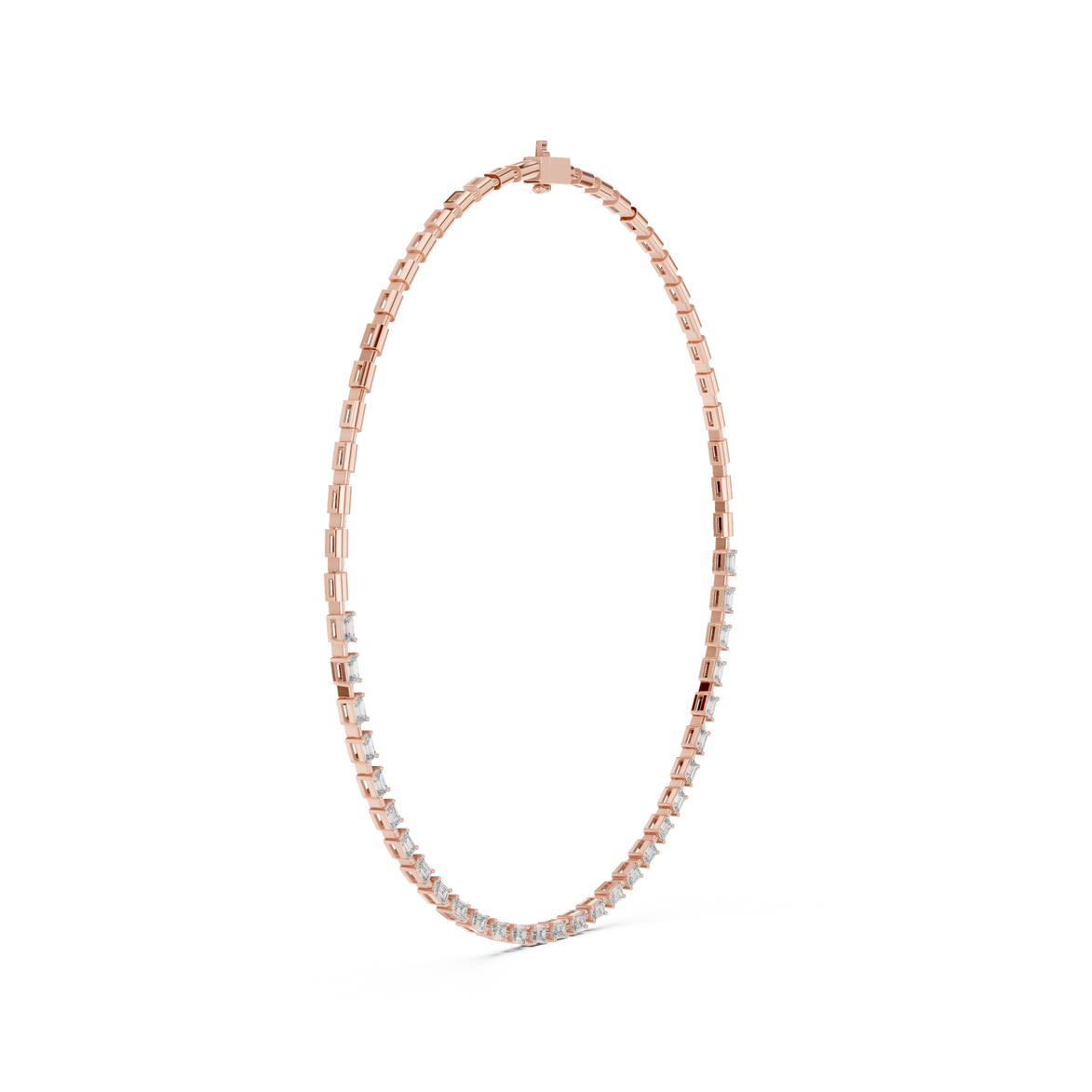 Gold necklace with small diamonds on a white background