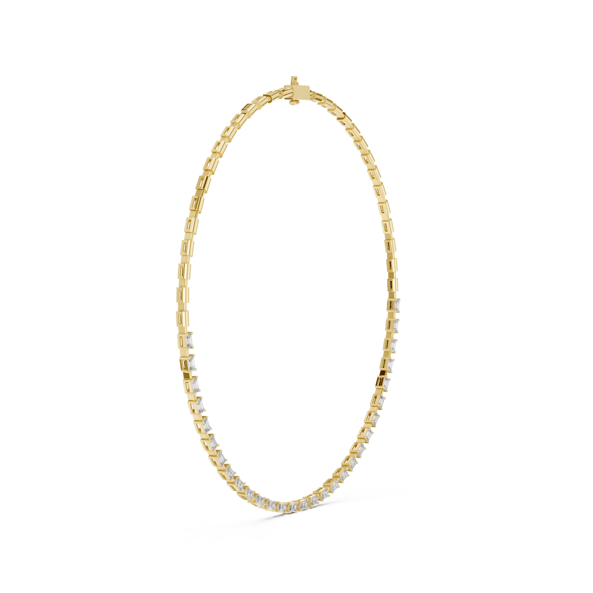 Gold necklace with small diamonds on a white background