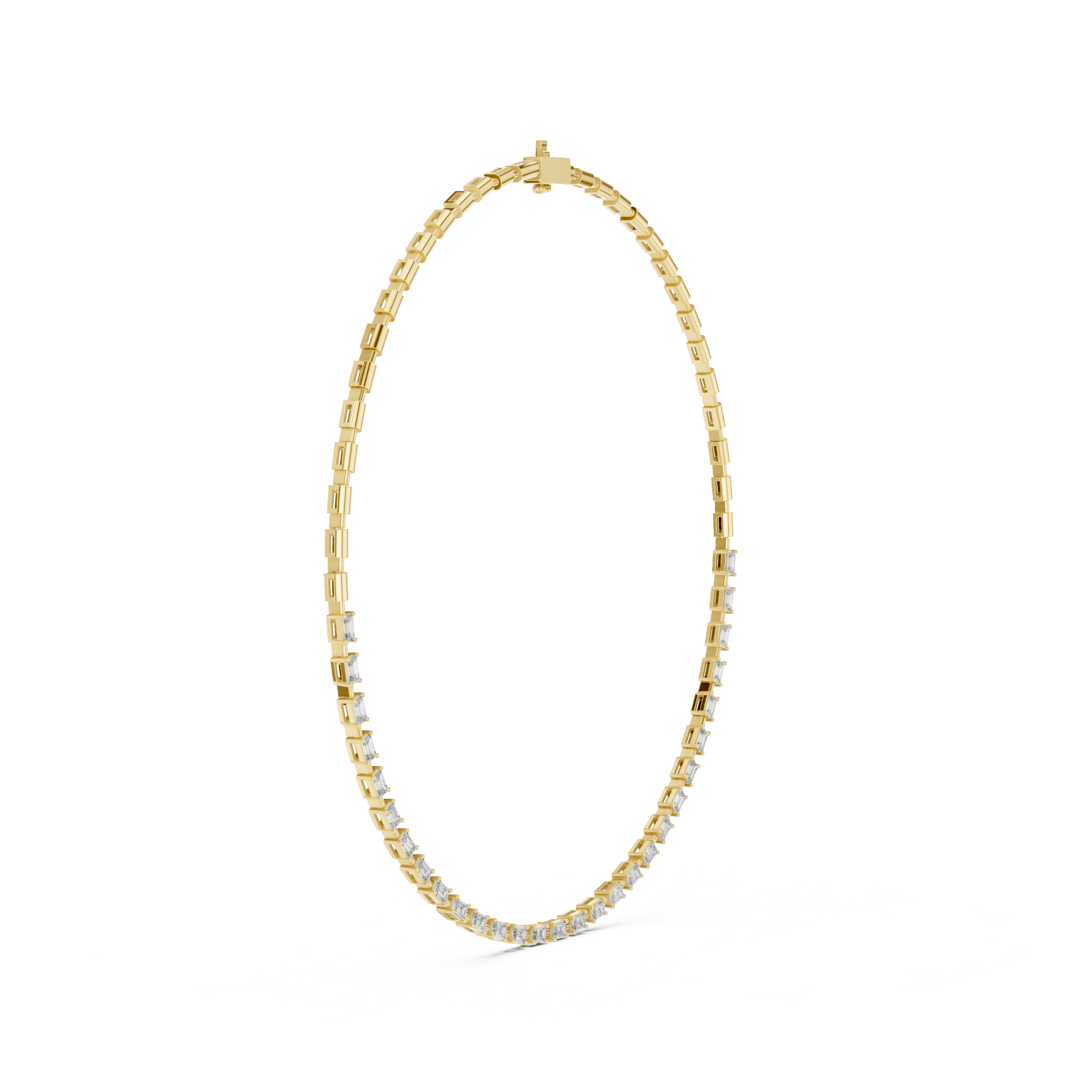 Gold necklace with small diamonds on a white background
