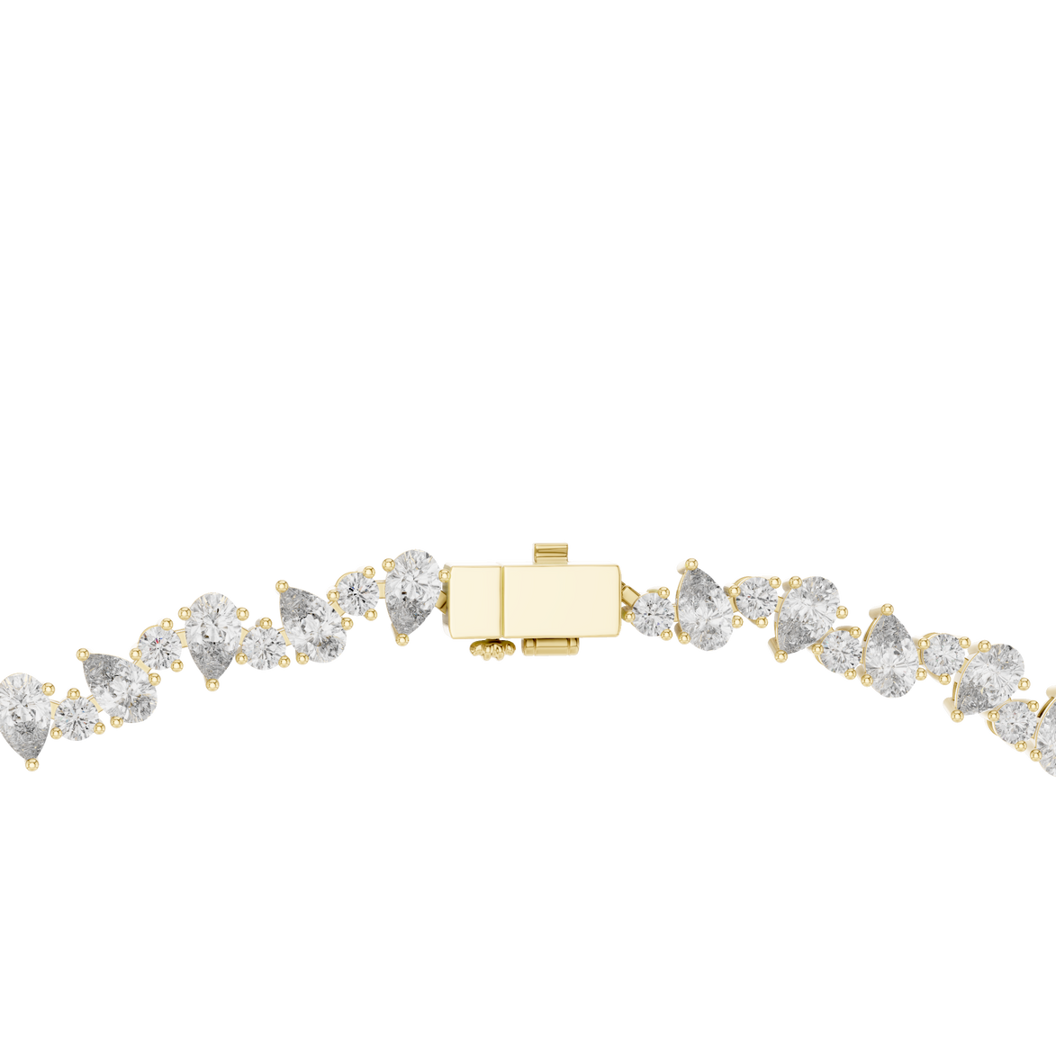 Gold bracelet with clear gemstones on a white background