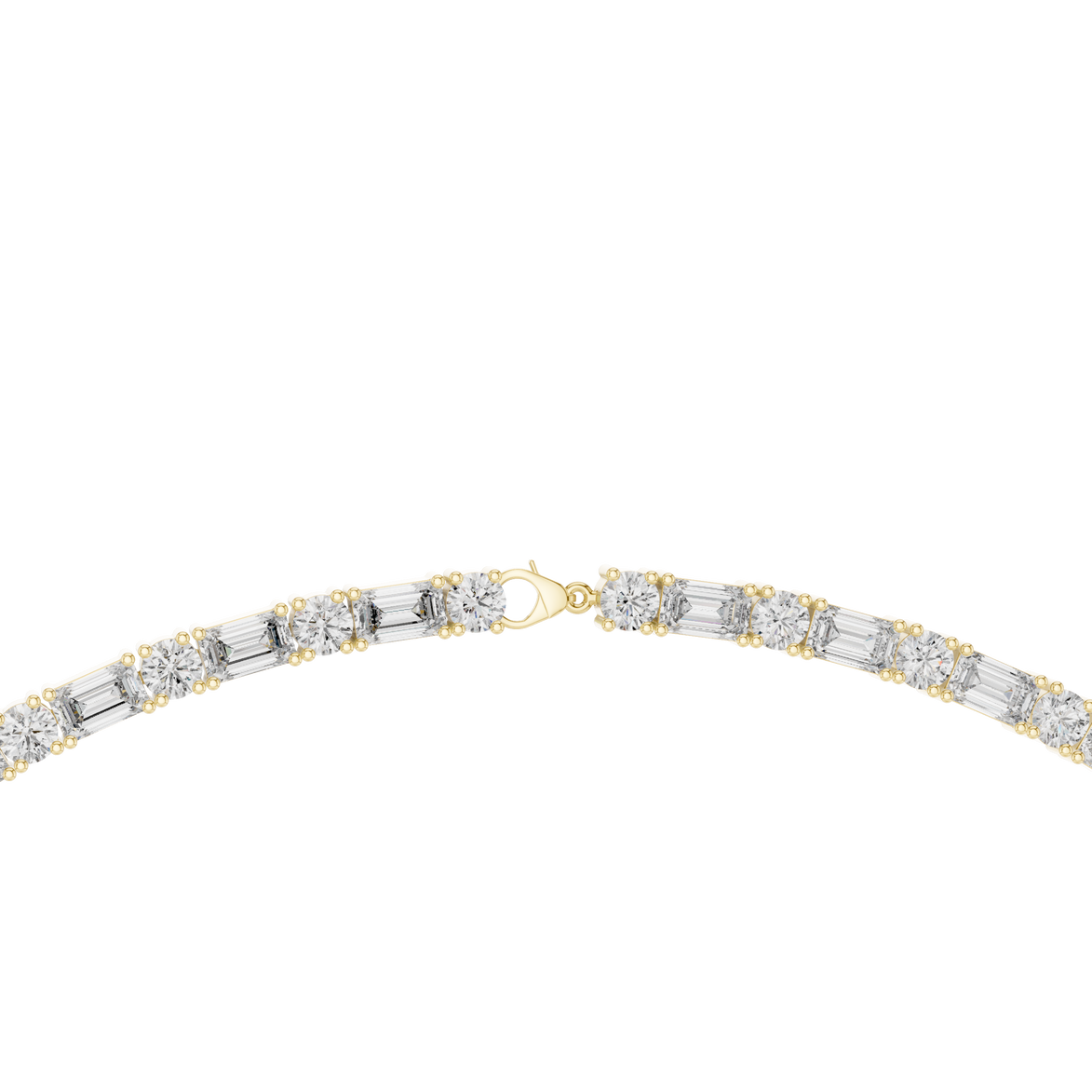 Diamond necklace with gold accents on a white background