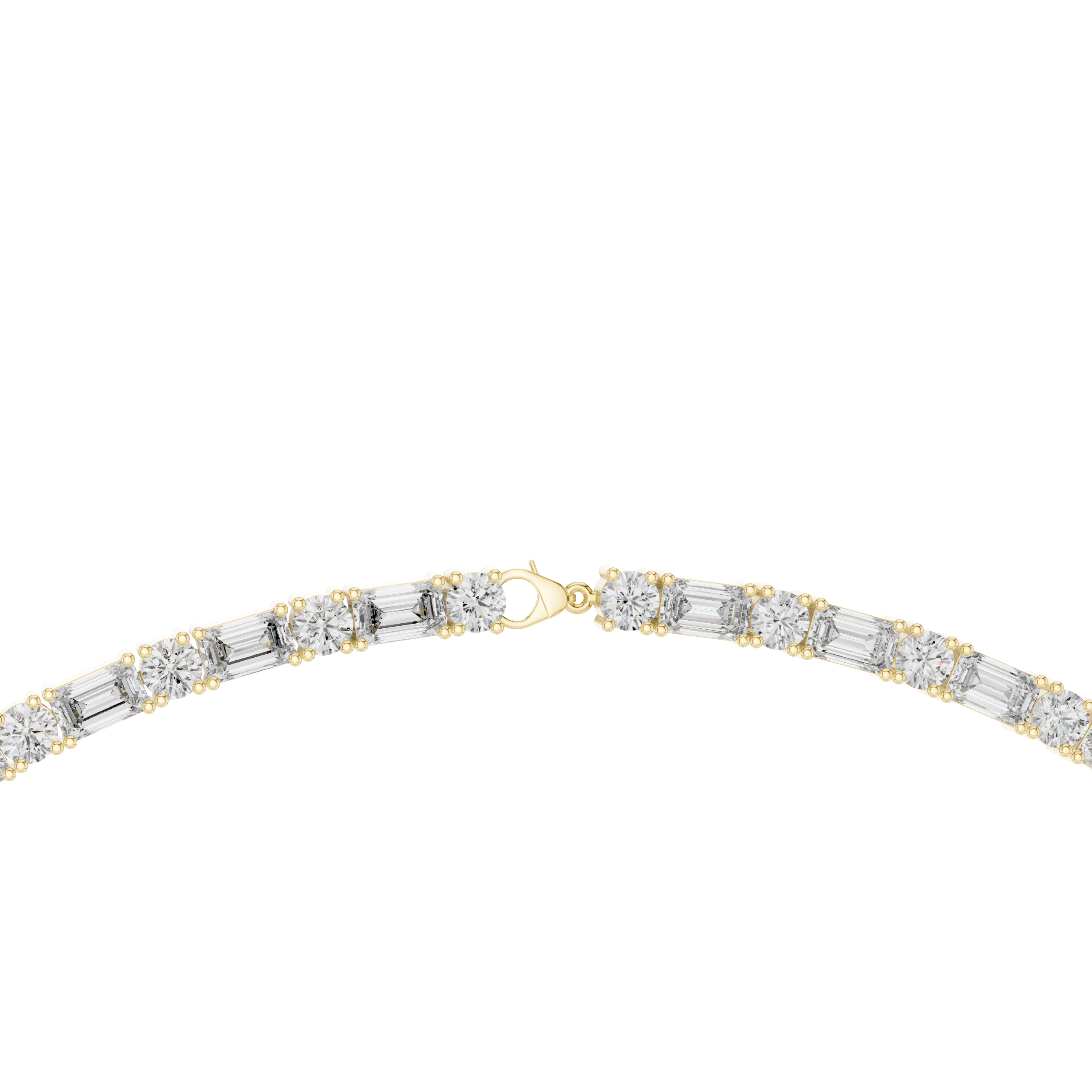 Diamond necklace with gold accents on a white background