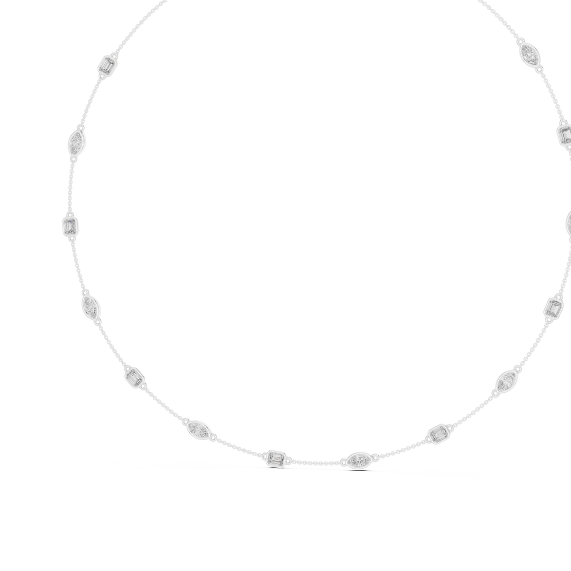 white gold necklace with small diamonds on a white background