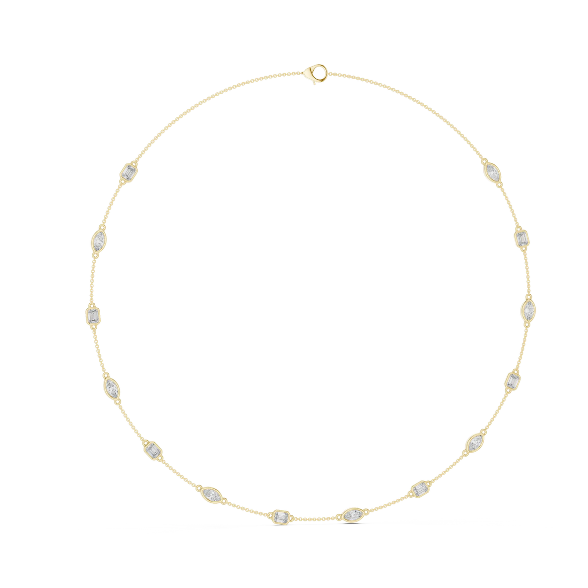 Gold necklace with small diamonds on a white background