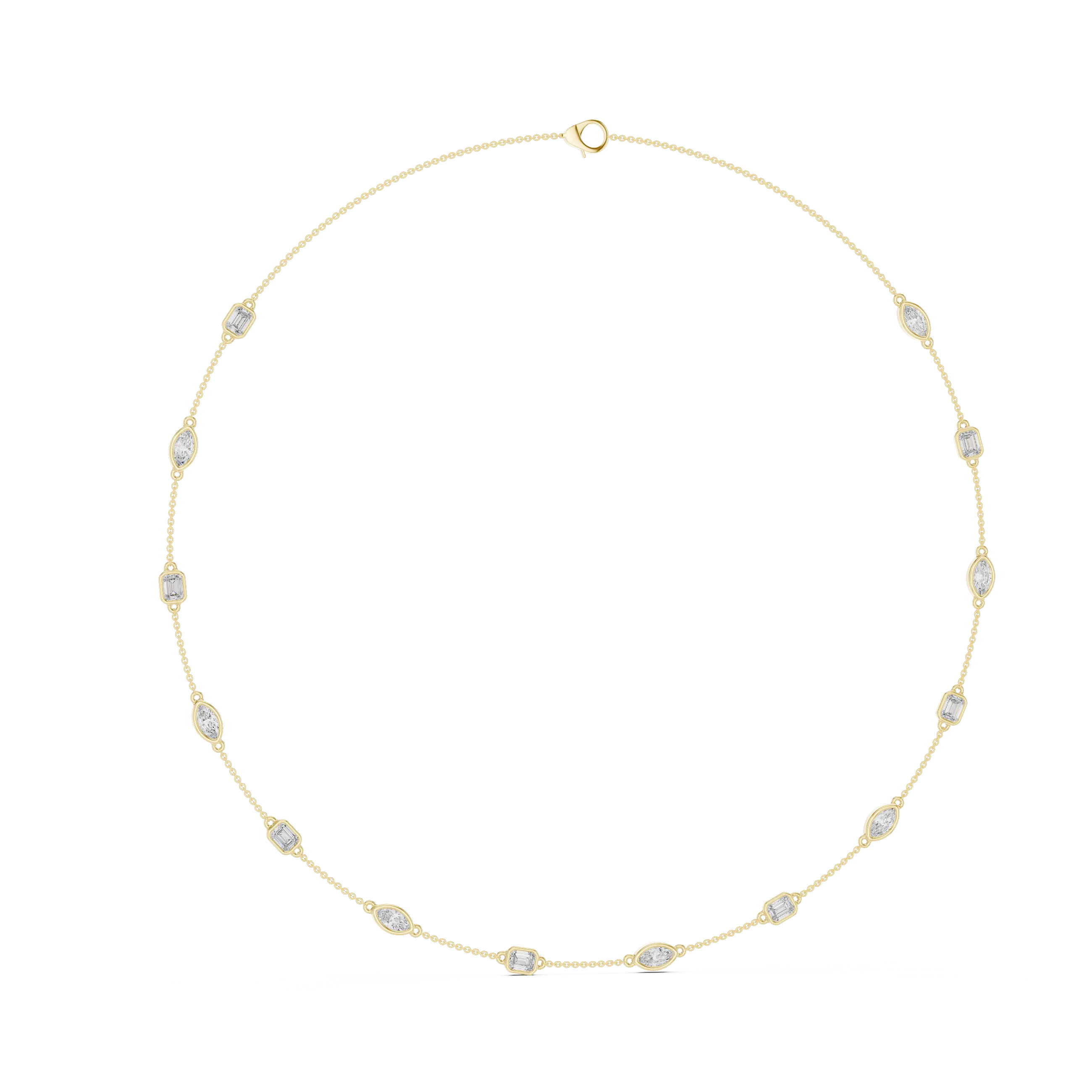 Gold necklace with small diamonds on a white background