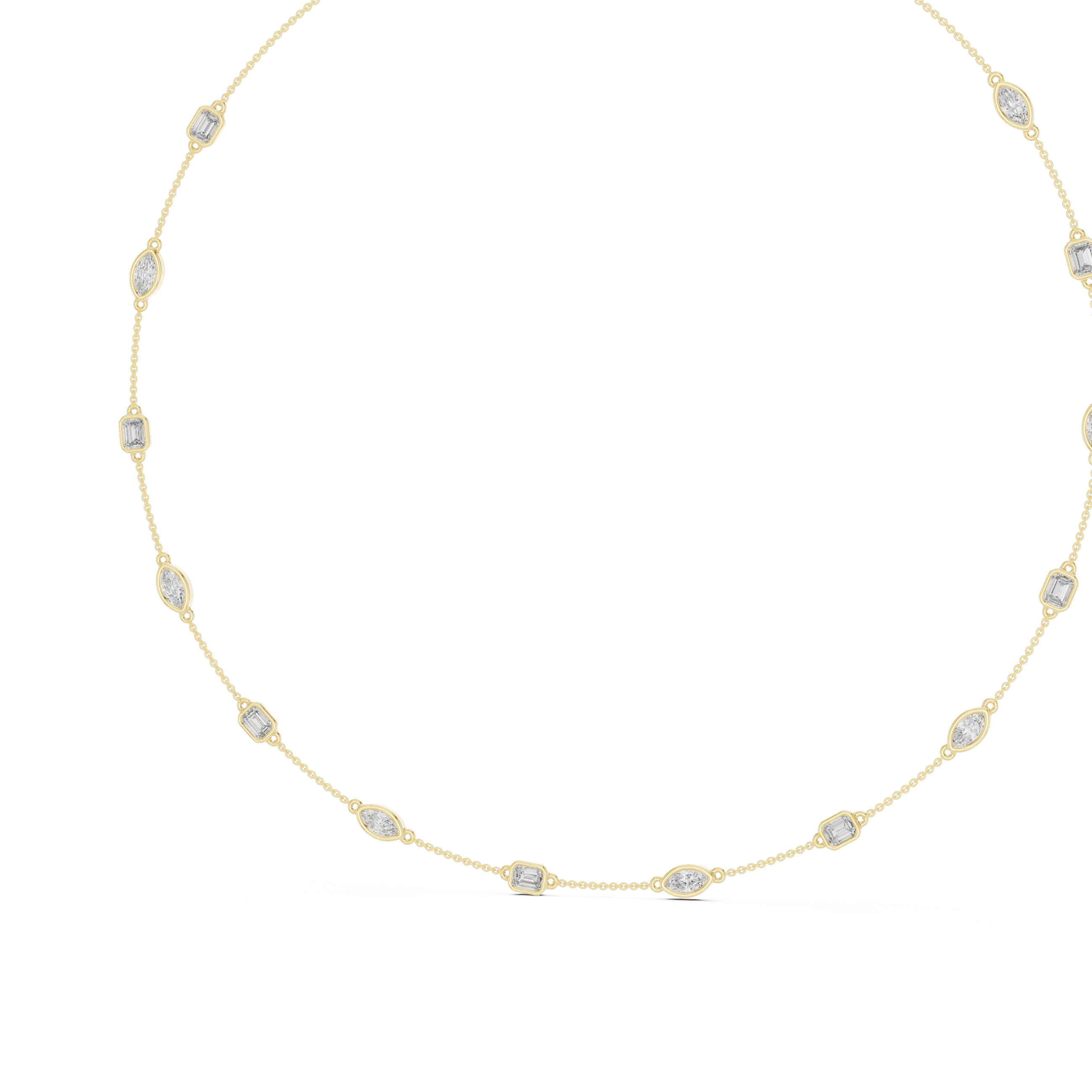 Gold necklace with small diamonds on a white background