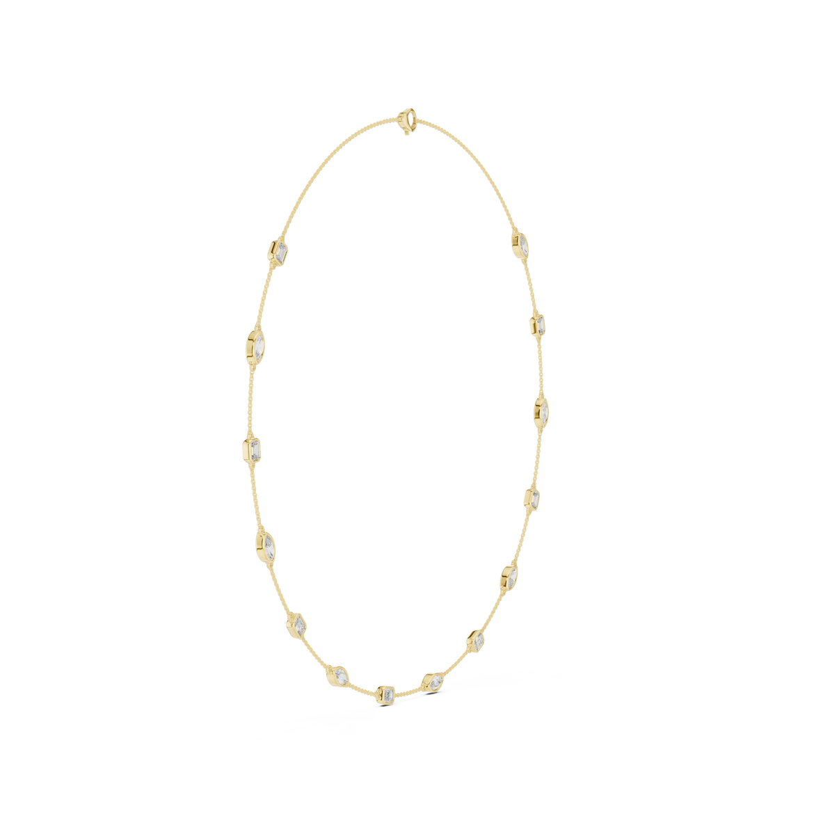 Gold necklace with small beads on a white background