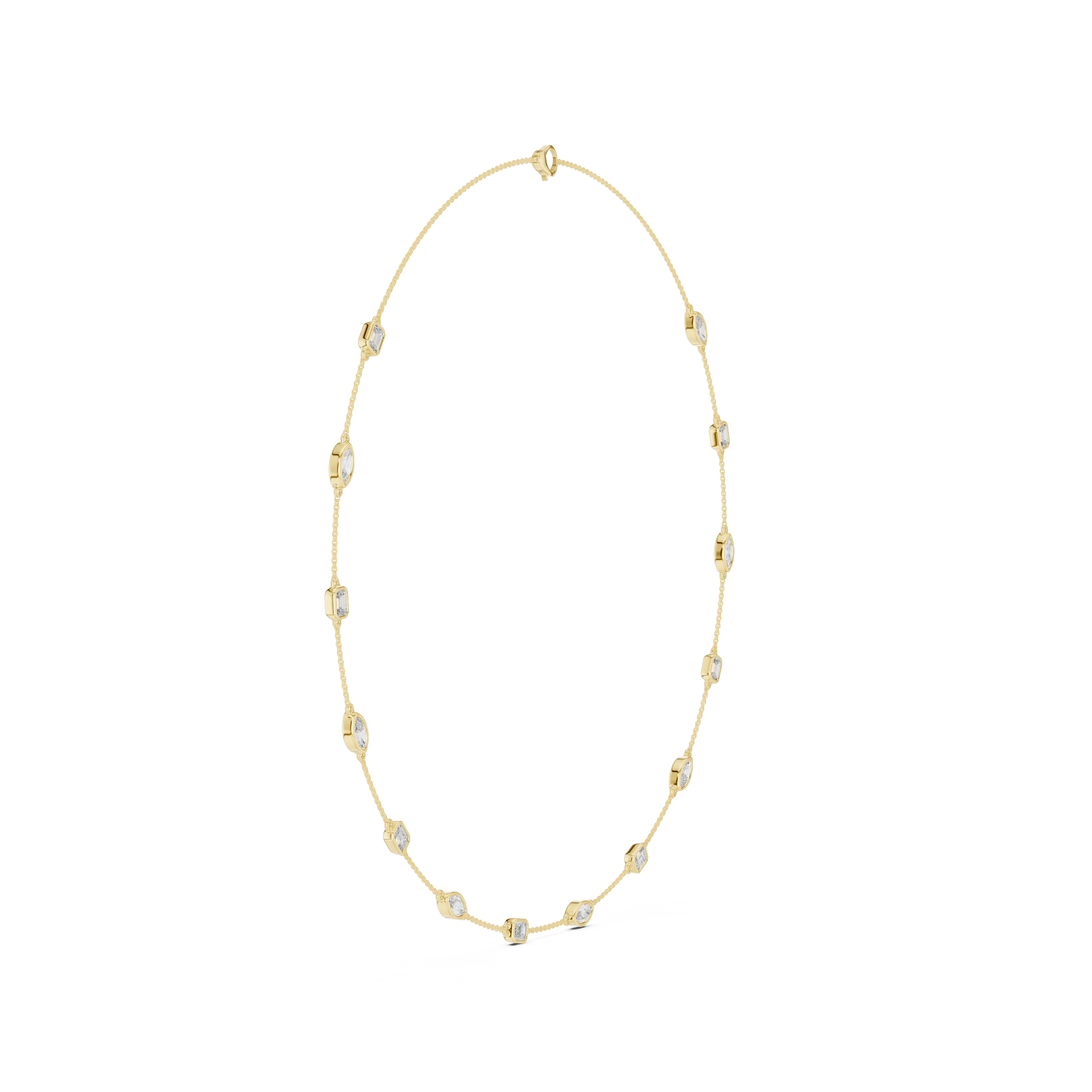 Gold necklace with small beads on a white background