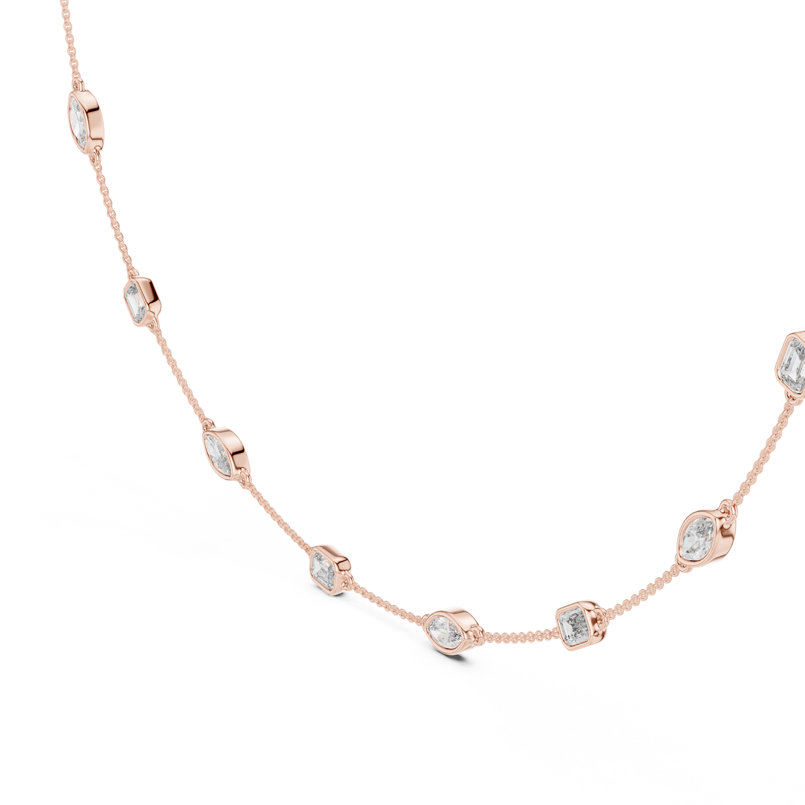 Gold necklace with diamond accents on a white background