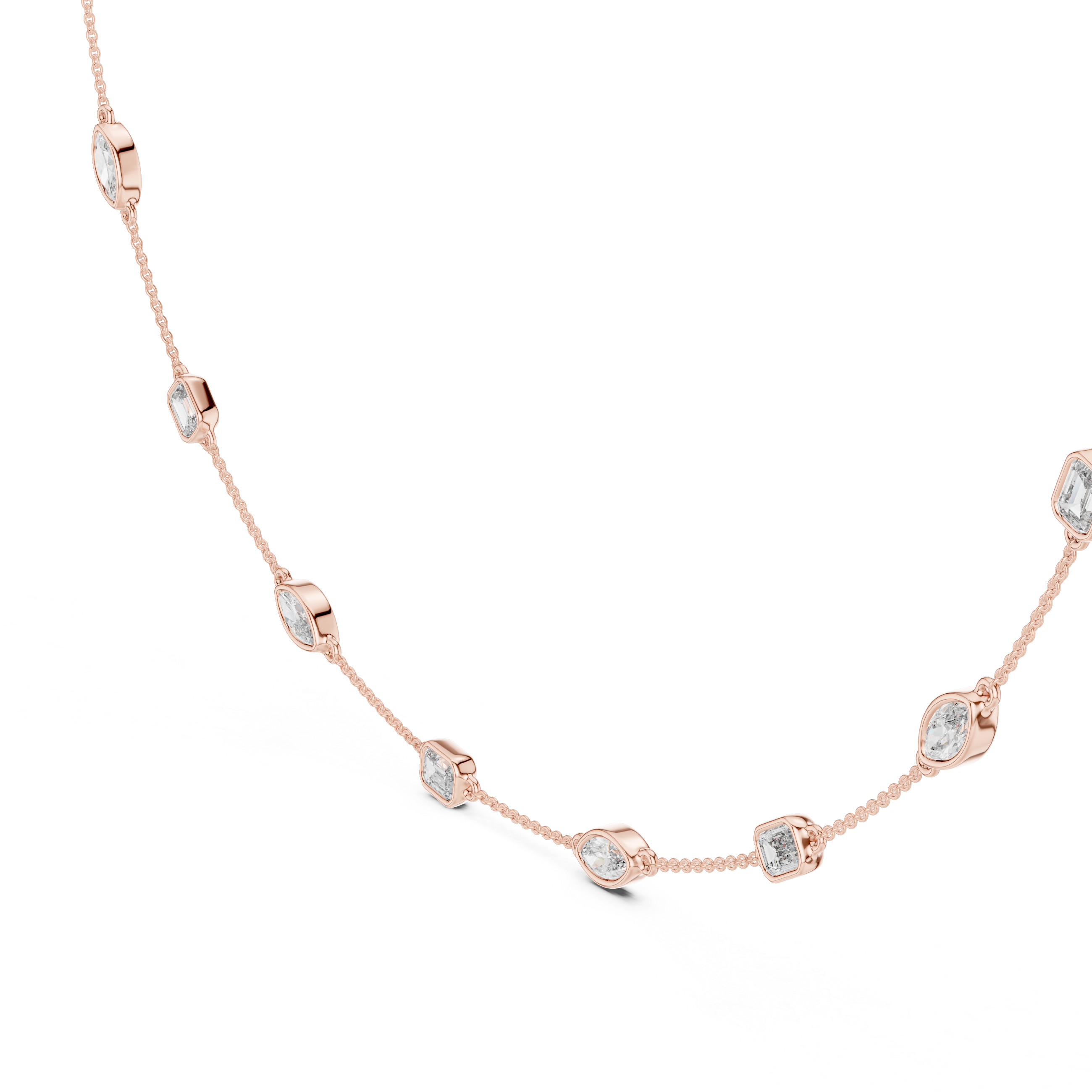 Gold necklace with diamond accents on a white background