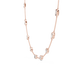 Rose gold necklace with diamond-like stones on a white background