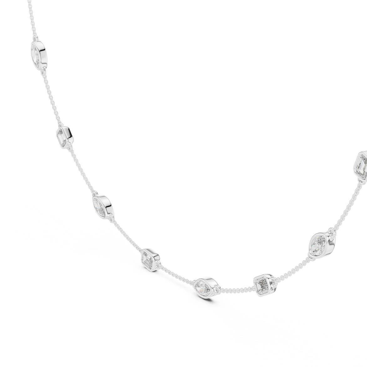 Gold necklace with diamond accents on a white background