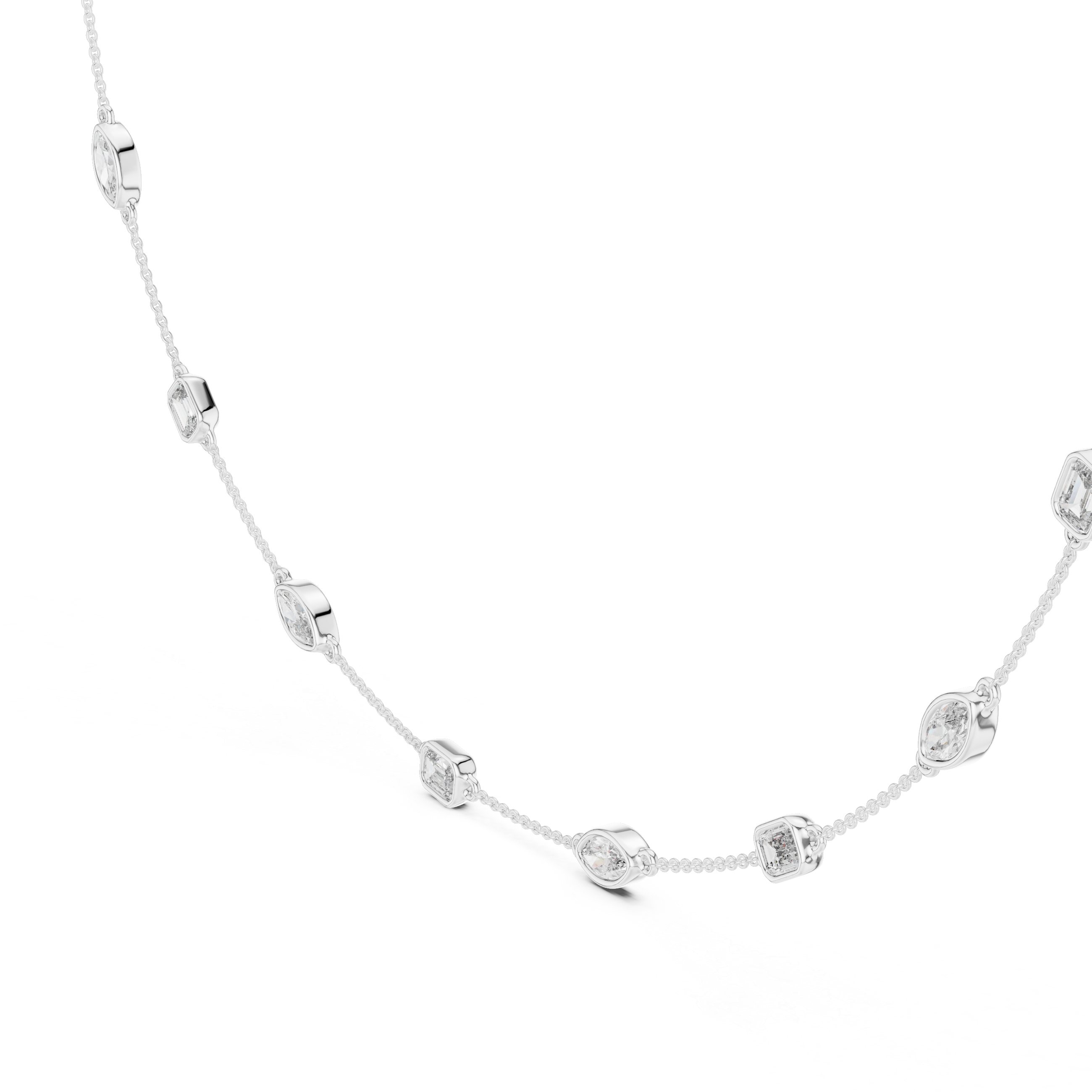 Gold necklace with diamond accents on a white background