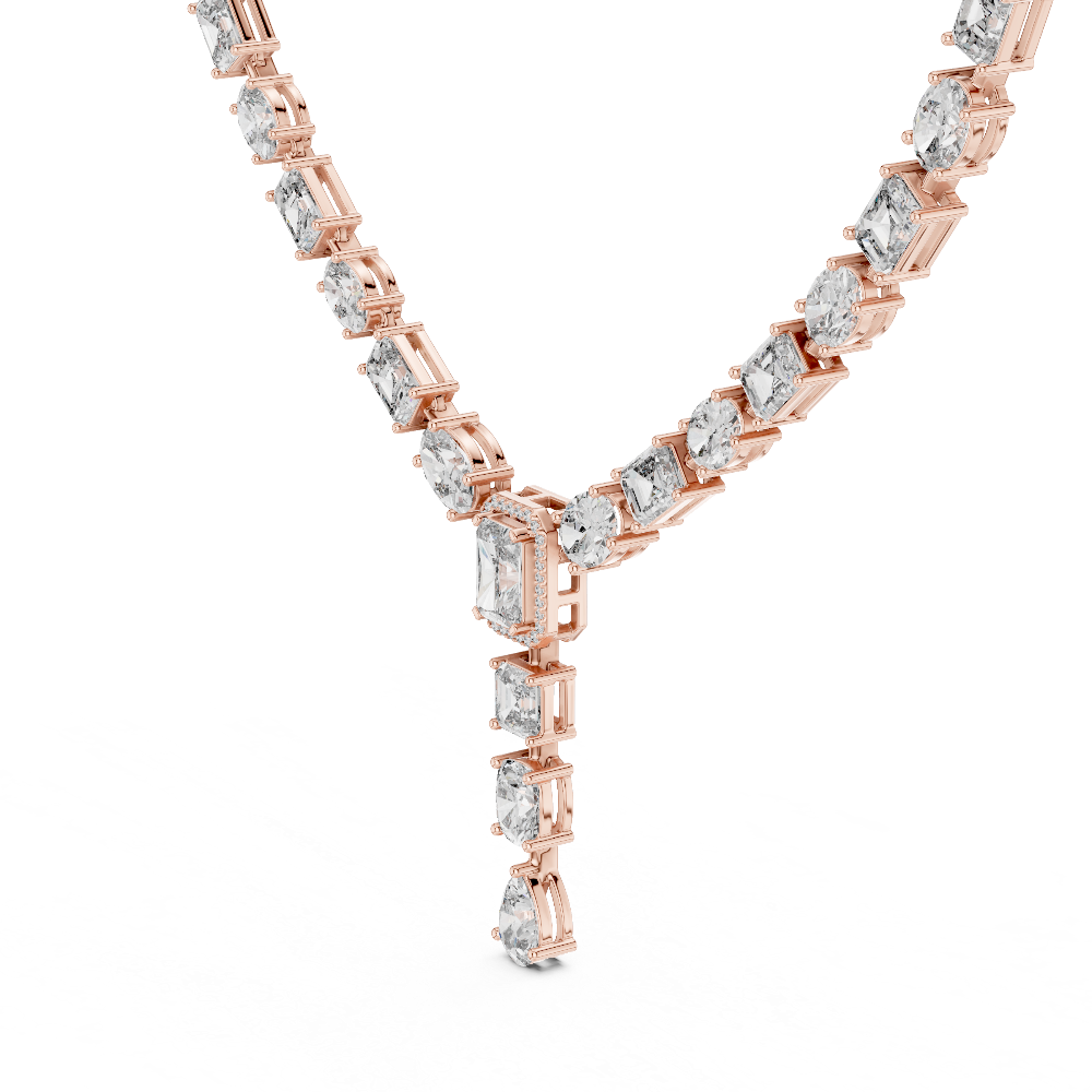 Gold necklace with diamond pendants on a white background