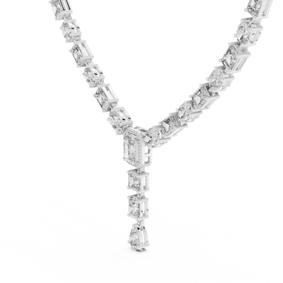 Gold necklace with diamond pendants on a white background